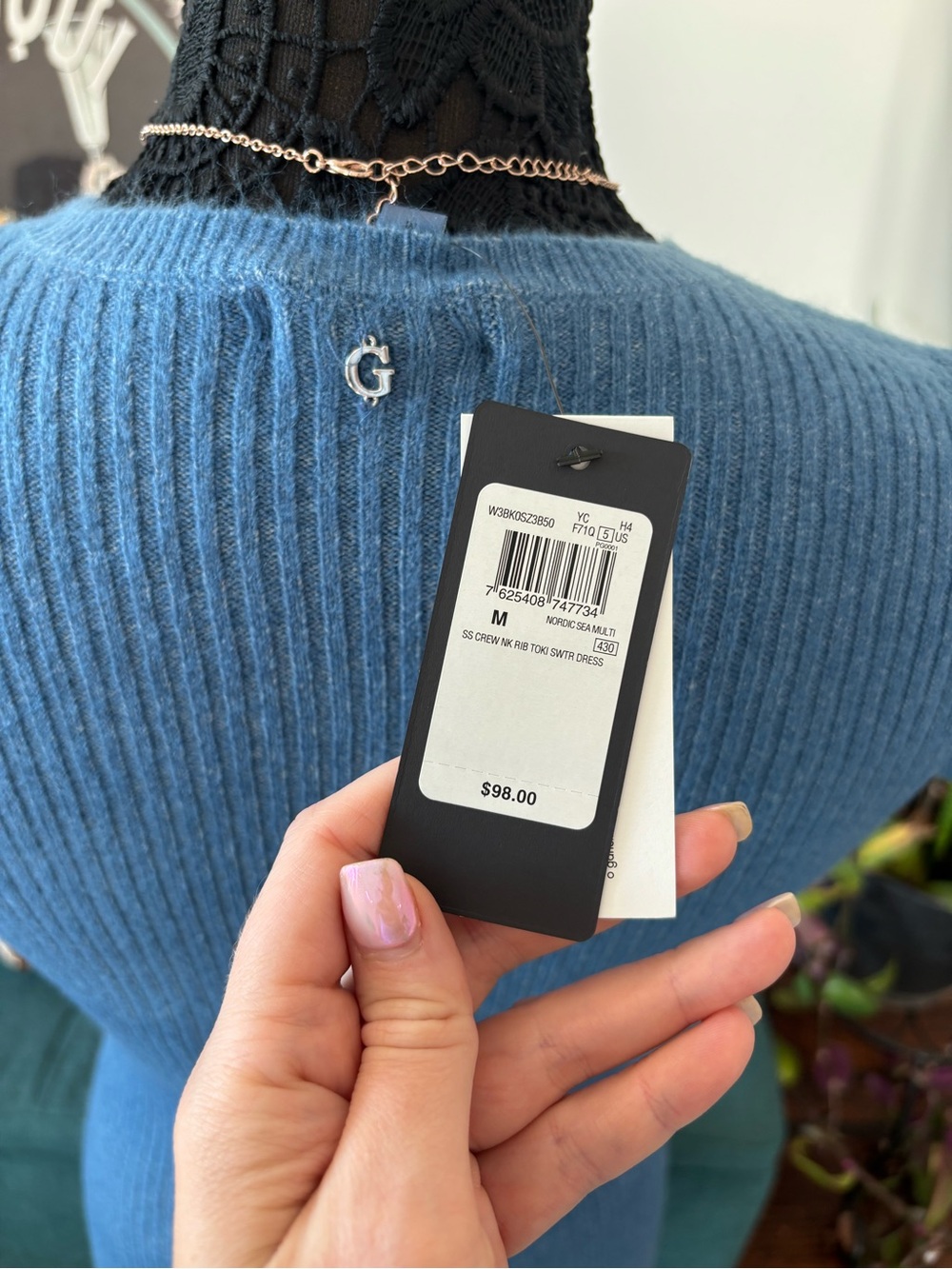 NWT - Guess Ribbed Knit Midi Dress in Blue - Picture 5 of 5